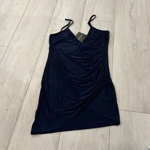 PrettyLittle Thing Shape Navy Ruched Side Strappy Bodycon Dress size 12